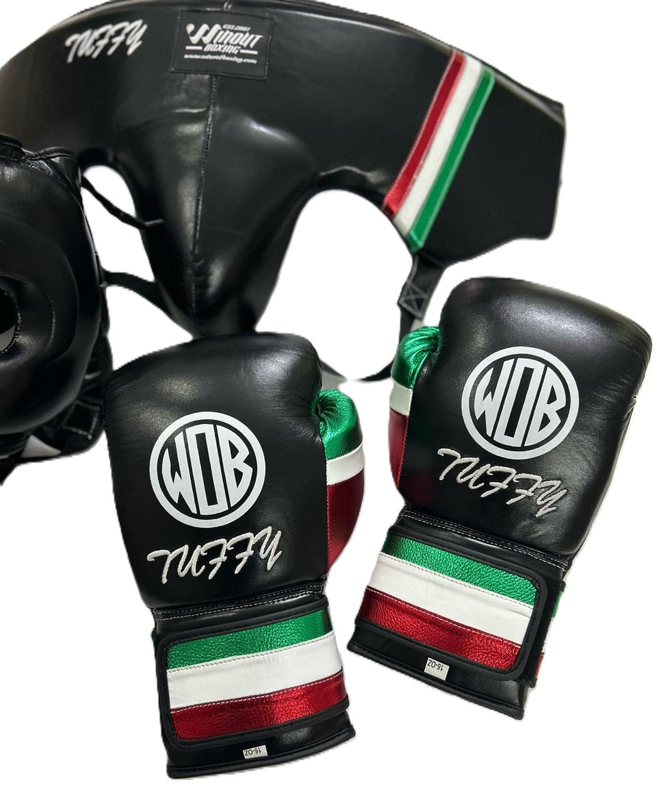 Black With Strips I WinOut Custom Set I 100% Genuine Leather Sparring Set I Boxing GLoves