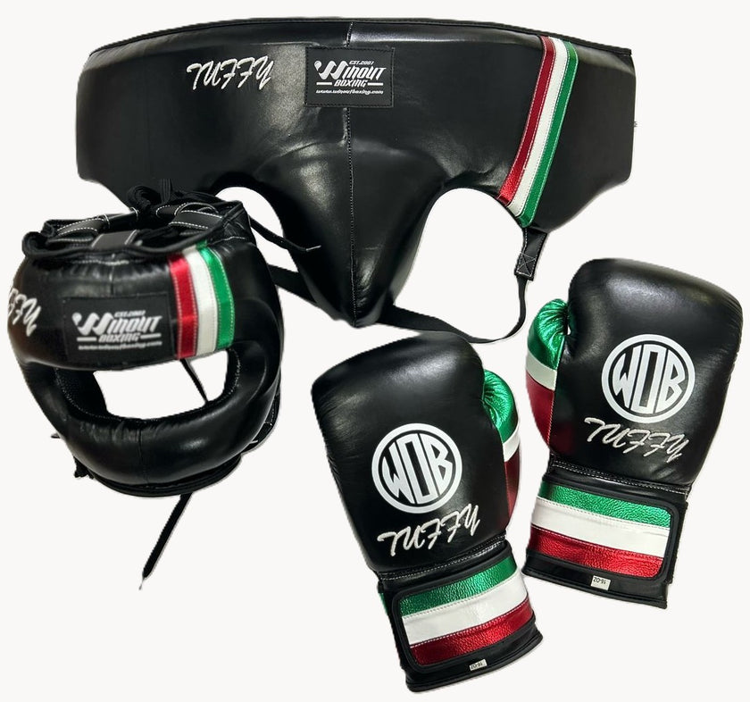 Black With Strips I WinOut Custom Set I 100% Genuine Leather Sparring Set I Boxing GLoves