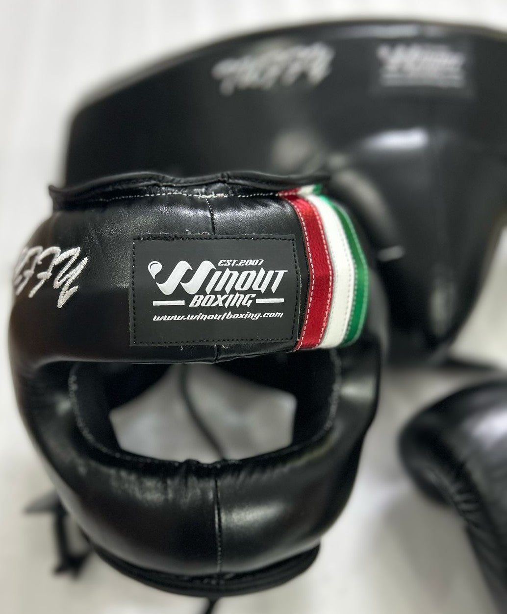 Black With Strips I WinOut Custom Set I 100% Genuine Leather Sparring Set I Boxing GLoves