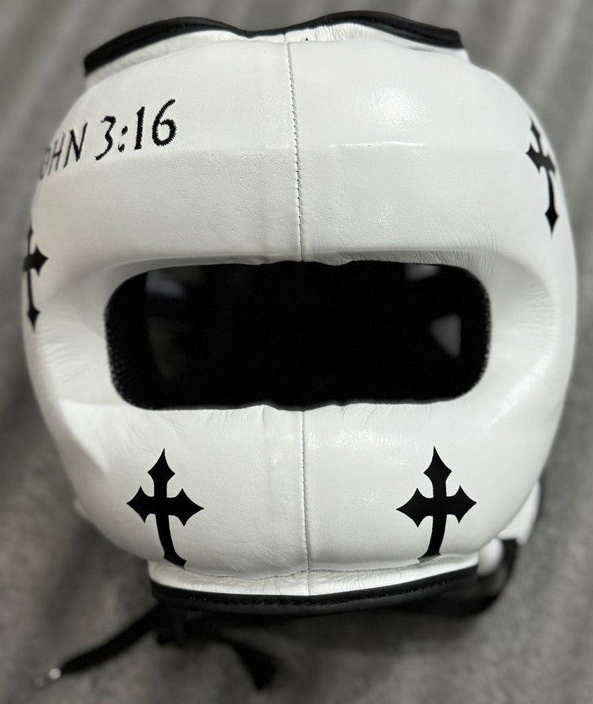 Custom Black Cross white boxing gloves sparring set, chrome heart, 100% Genuine Cowhide Leather