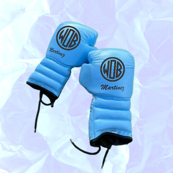 BABY BLUE BOXING GLOVES PRO ELITE GLOVES 100% GENUINE COWHIDE LEATHER