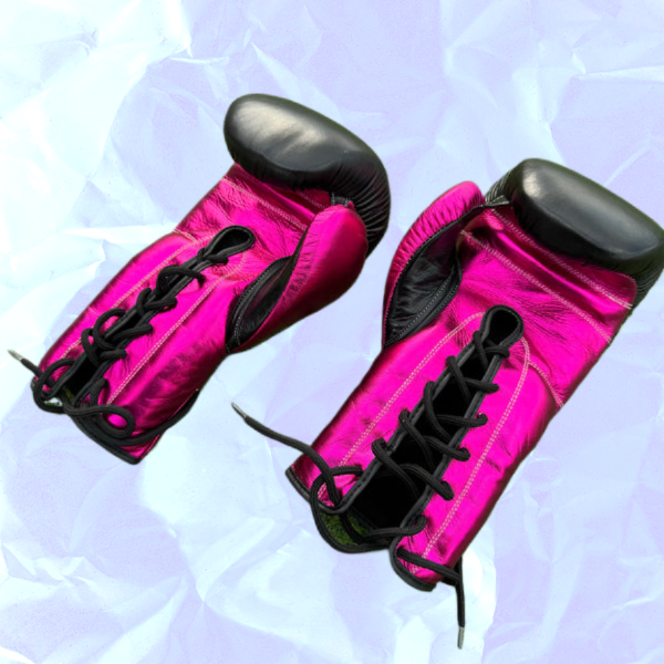 METALLIC PINK & BLACK BOXING GLOVES SPARRING SET | 100% GENUINE COWHIDE LEATHER