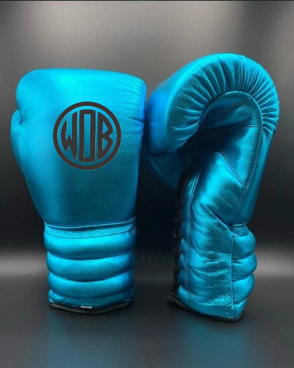 METALLIC TEAL SKY BLUE BOXING GLOVES PRO ELITE GLOVES 100% GENUINE COWHIDE LEATHER