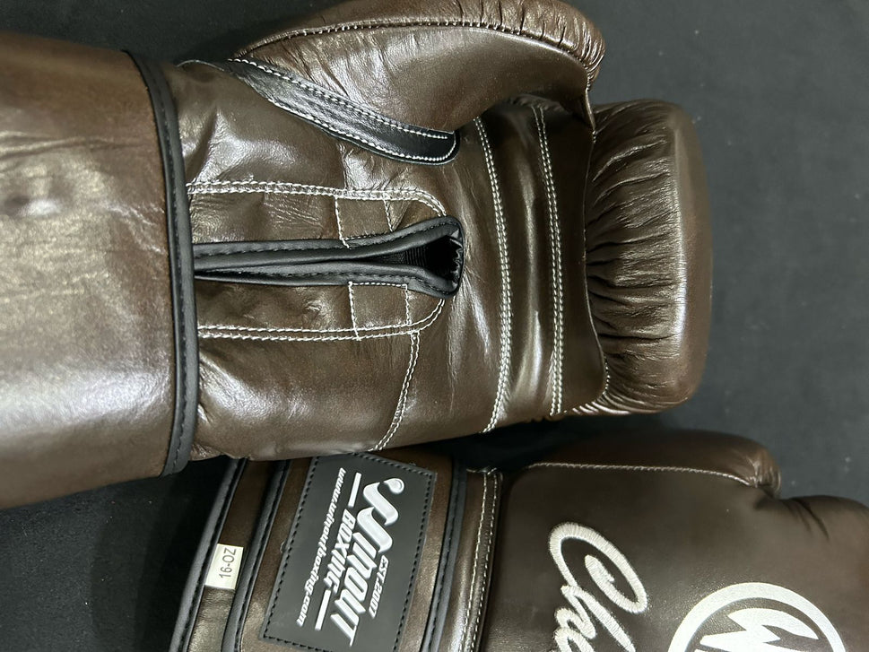 VINTAGE BROWN BOXING GLOVES PRO ELITE GLOVES 100% GENUINE COWHIDE LEATHER