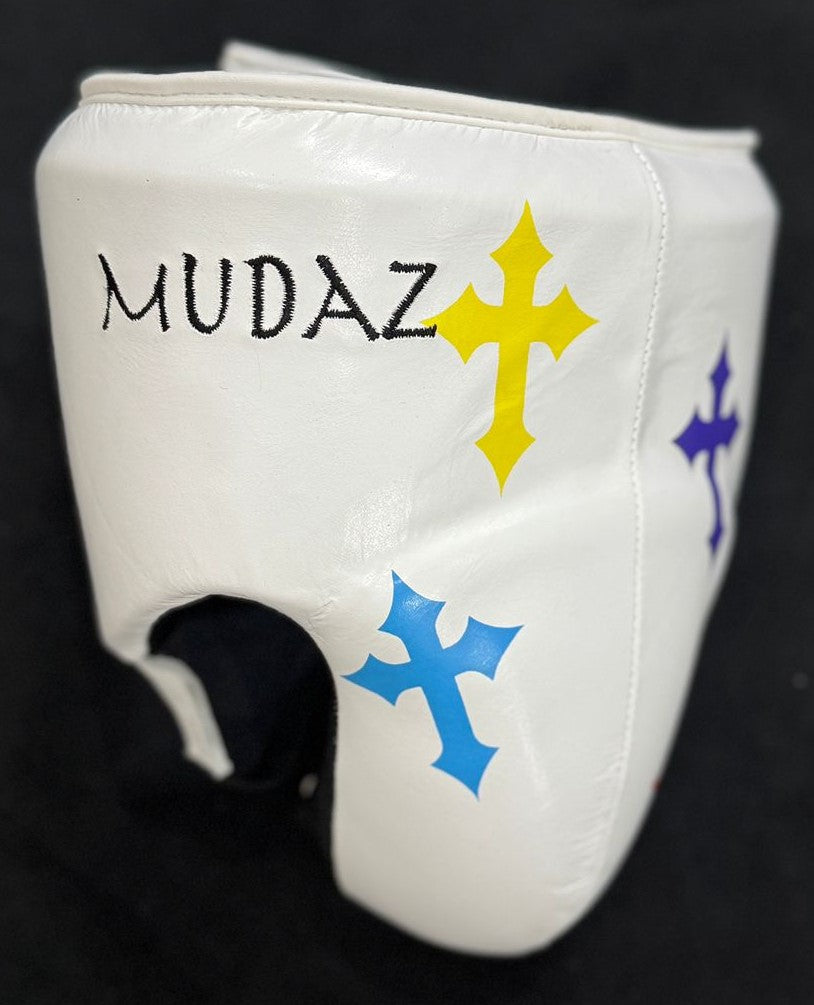 Custom Multi white Cross boxing gloves sparring set, chrome heart, 100% Genuine Cowhide Leather