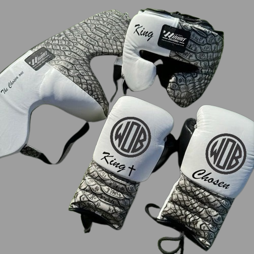 WHITE W/ CROCK PRINT | SPARRING SET | 100% LEATHER