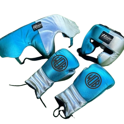 METALLIC SILVER & TEAL | SPARRING SET | 100% LEATHER