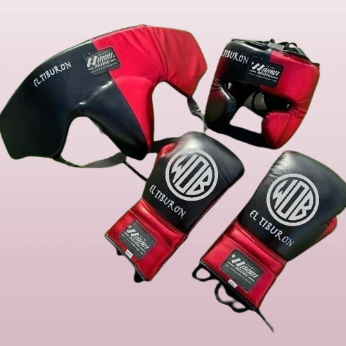 METALLIC RED & BLACK | SPARRING SET | 100% LEATHER