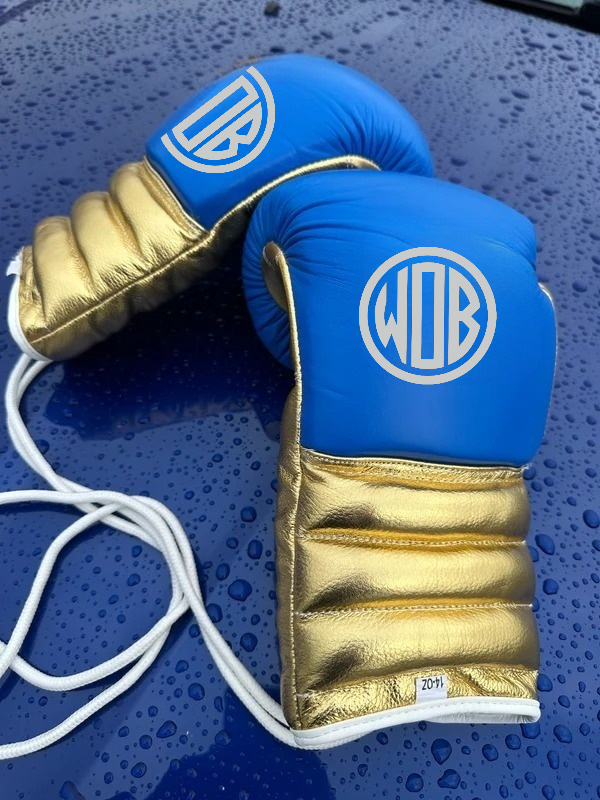 BLUE GOLD BOXING GLOVES | PRO ELITE | PRO ELITE GLOVES 100%  GENUINE COWHIDE LEATHER