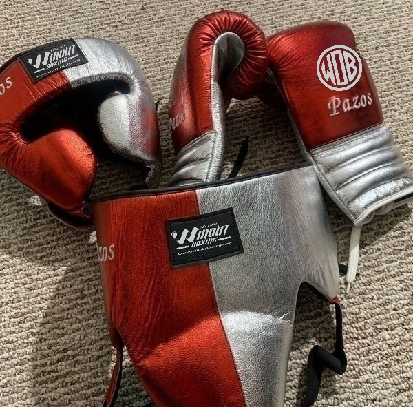 METALLIC RED & SILVER | SPARRING SET | 100% LEATHER