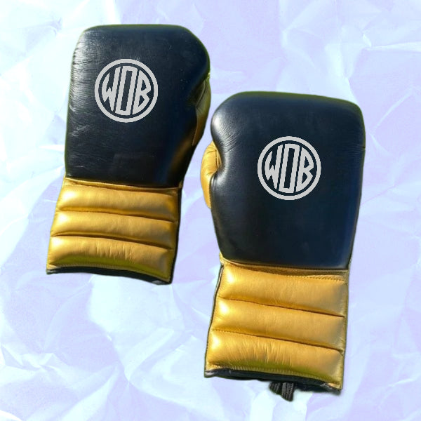 BLACK & GOLDEN BOXING GLOVES PRO ELITE GLOVES 100% GENUINE COWHIDE LEATHER