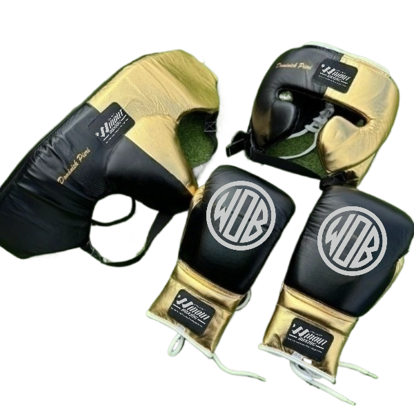 MATTE BLACK & GOLD BOXING GLOVES SPARRING SET | 100% GENUINE COWHIDE LEATHER