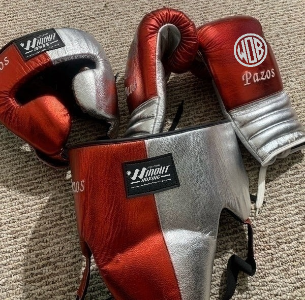 METALLIC RED & SILVER BOXING GLOVES SPARRING SET | 100% GENUINE COWHIDE LEATHER