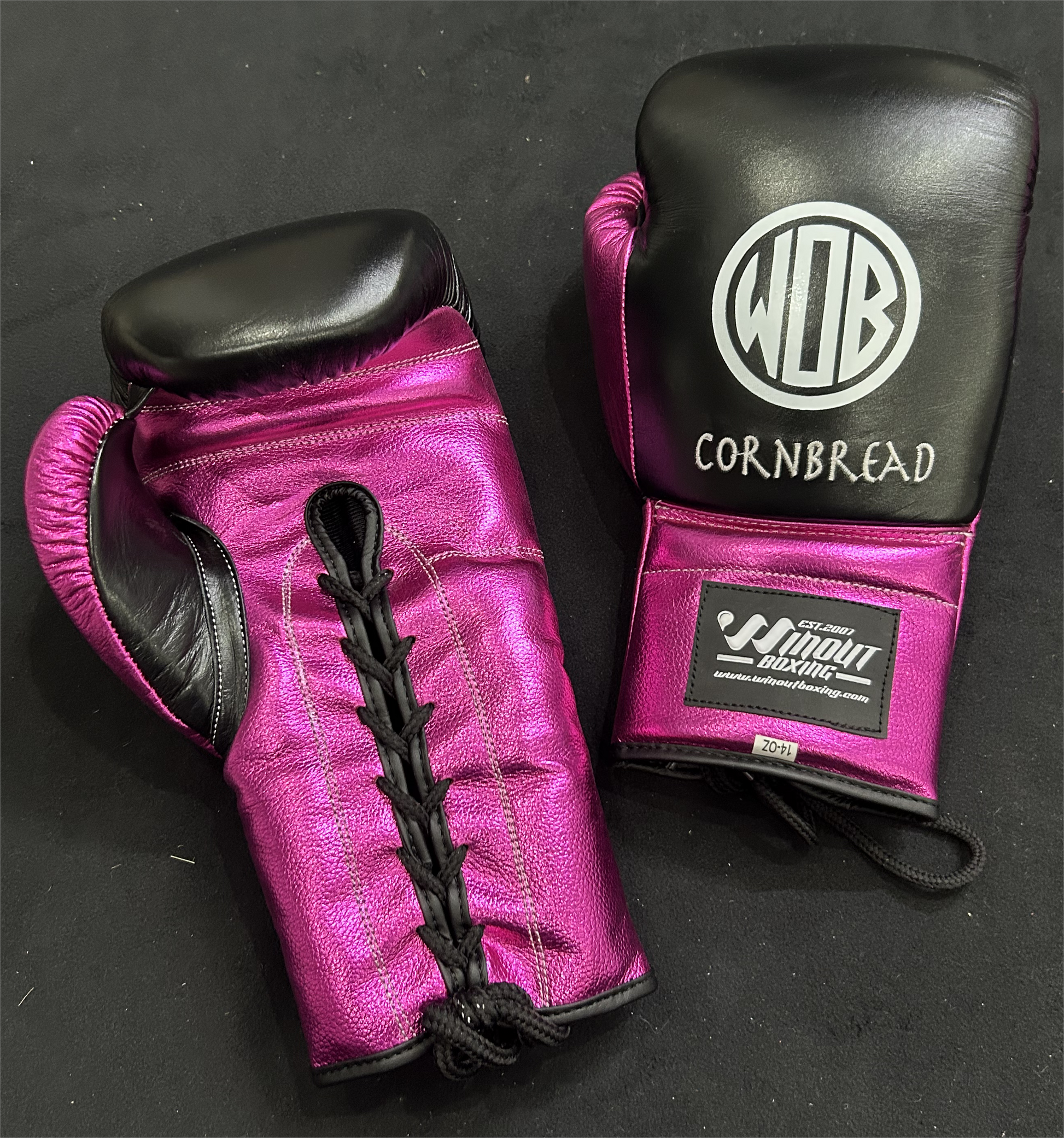 BLACK METTALIC PINK BOXING GLOVES PRO ELITE GLOVES 100% GENUINE COWHIDE LEATHER