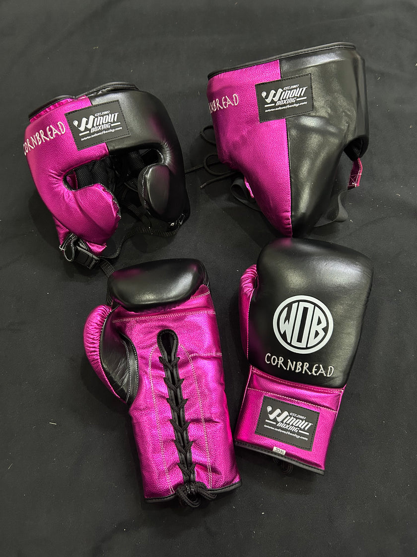 METALLIC PINK & BLACK BOXING GLOVES SPARRING SET | 100% GENUINE COWHIDE LEATHER
