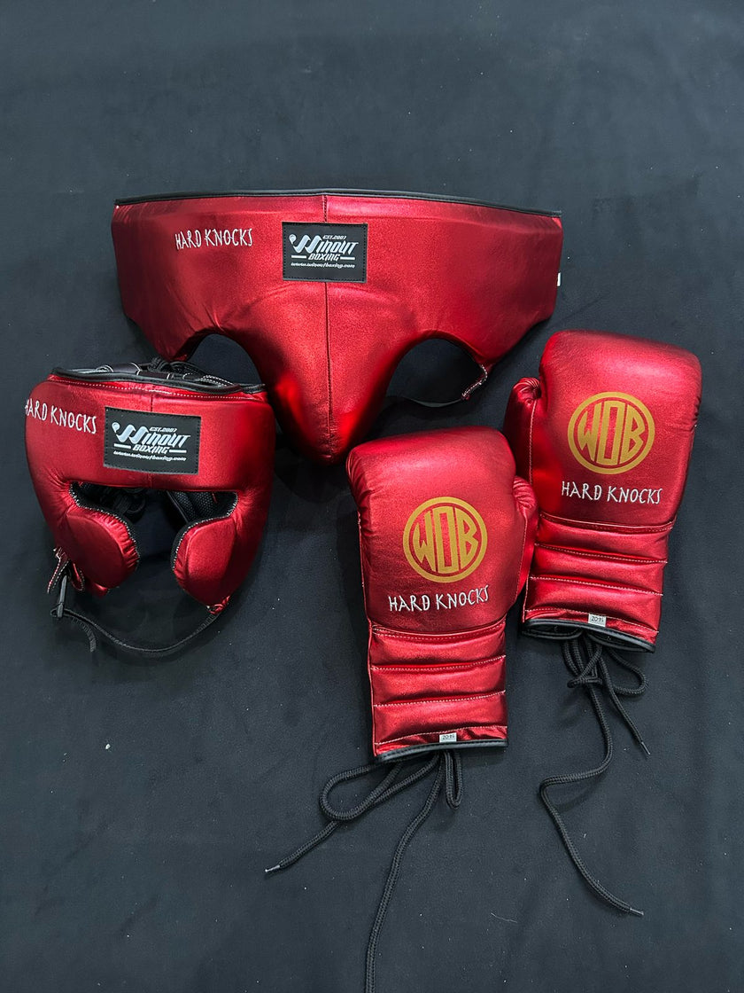 Red Metalic WinOut Custom Set Genuine Leather Sparring Set Boxing GLoves