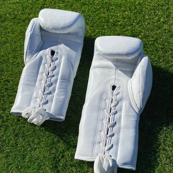 WHITE BOXING GLOVES PRO ELITE GLOVES 100% GENUINE COWHIDE LEATHER