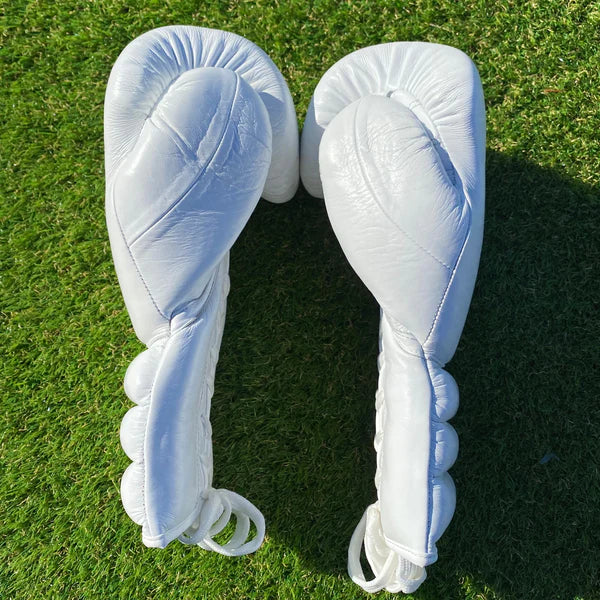 WHITE BOXING GLOVES PRO ELITE GLOVES 100% GENUINE COWHIDE LEATHER