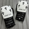 Custom Black Cross white boxing gloves set, chrome heart, 100% Genuine Cowhide Leather (Copy)